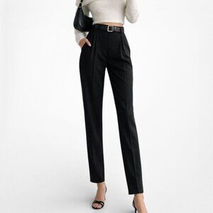 Vintage Y2K Black High Waisted Pleated Detail Tapered Trouser Pants Size S